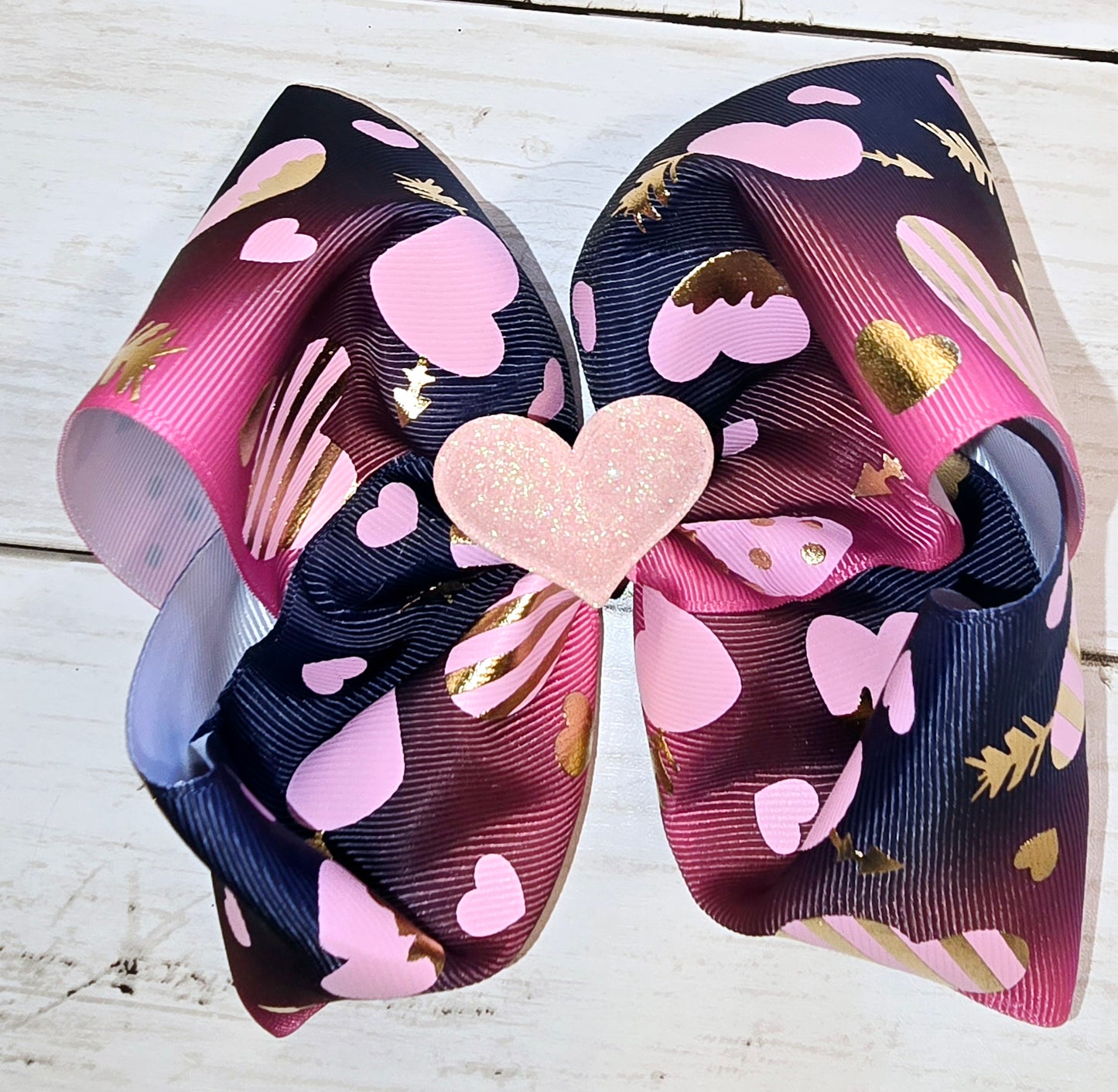 Pink & Navy XL Heart Bow
