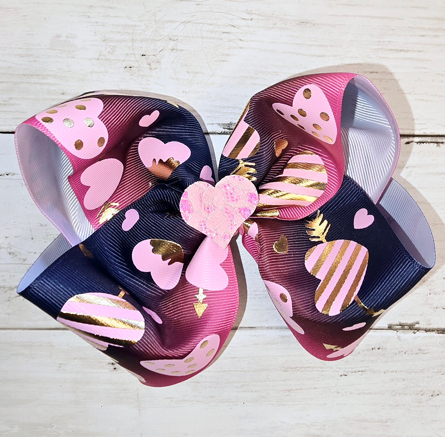 Pink & Navy XL Heart Bow