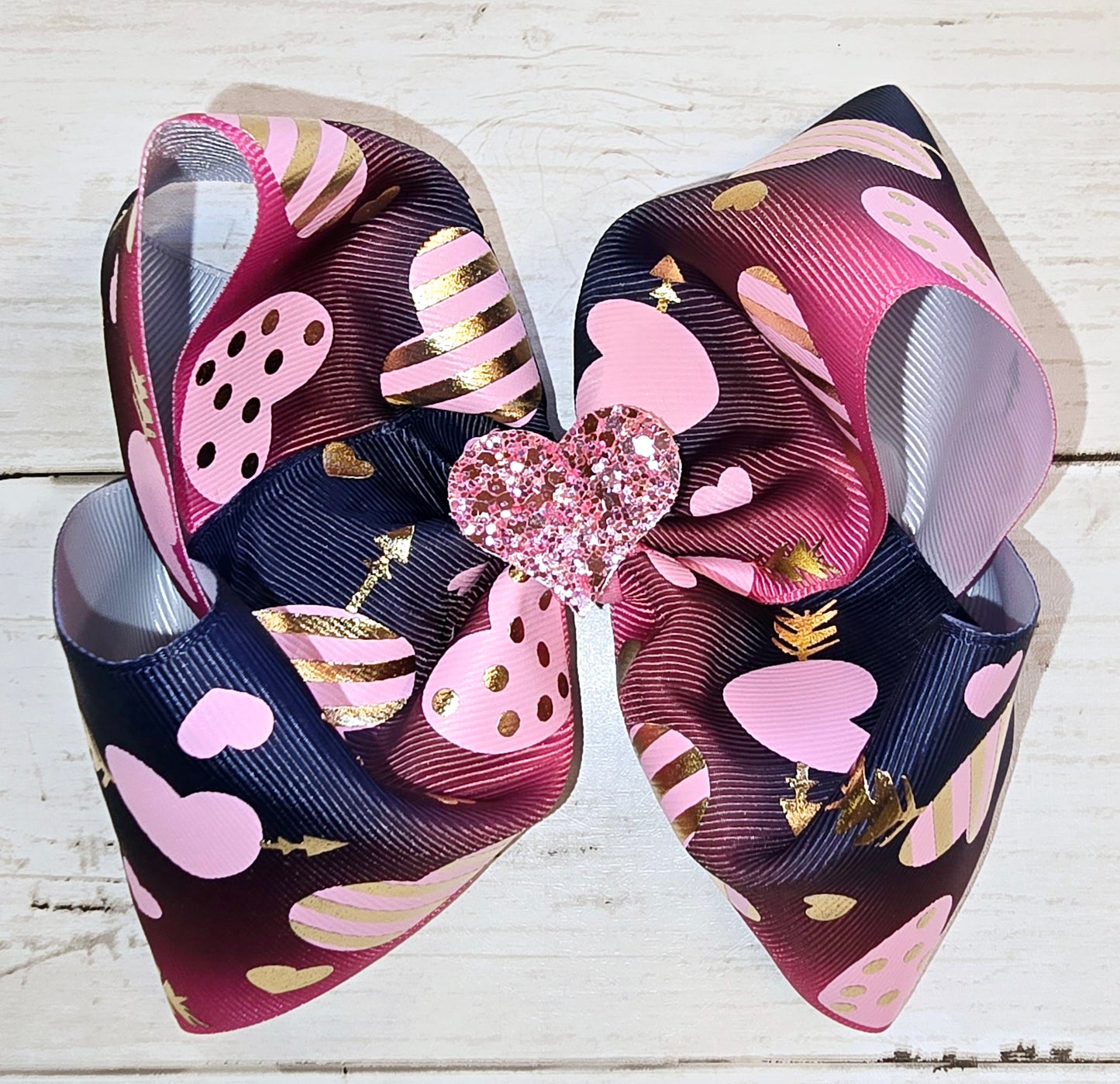 Pink & Navy XL Heart Bow
