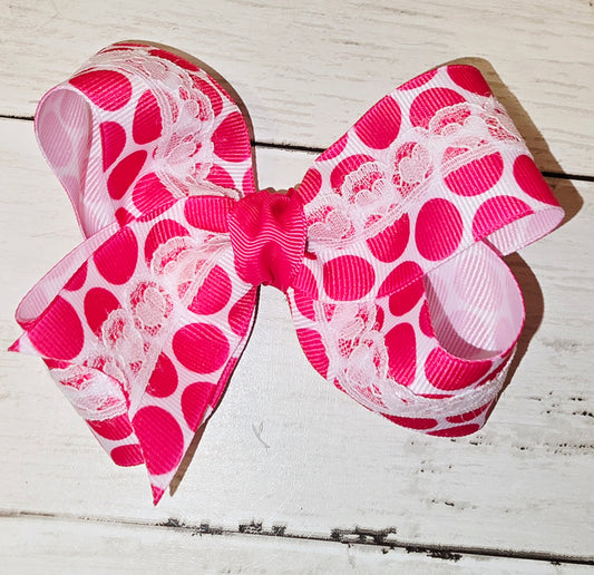 Pink polkadot lace bow