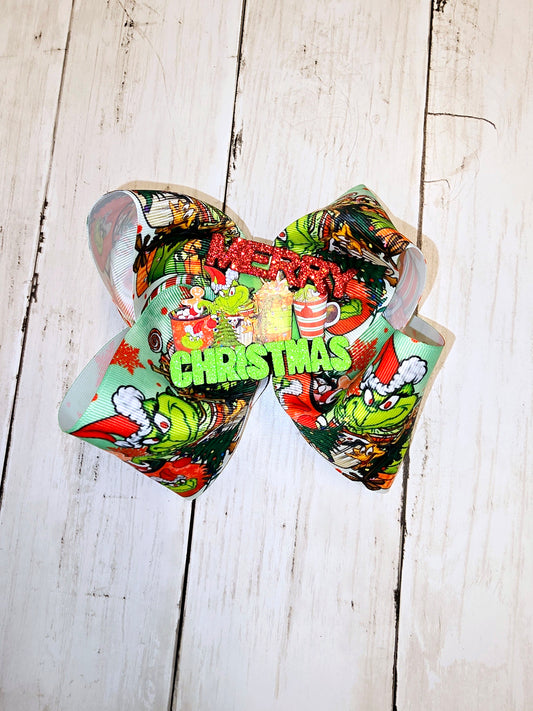 XL Merry Christmas Green Guy Bow