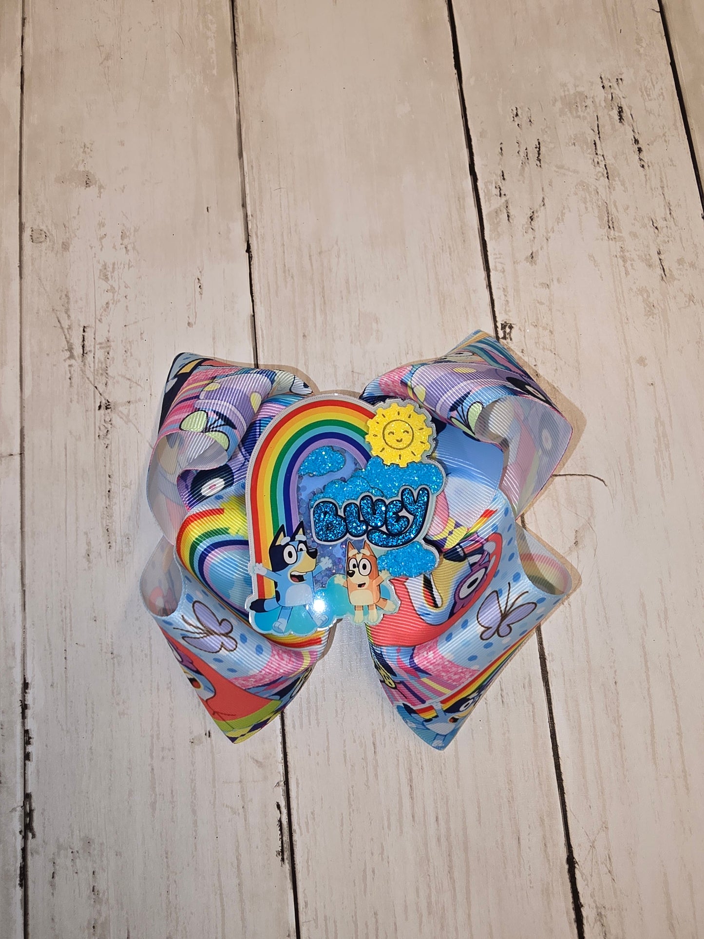 XL Blue Dog Rainbow Bow