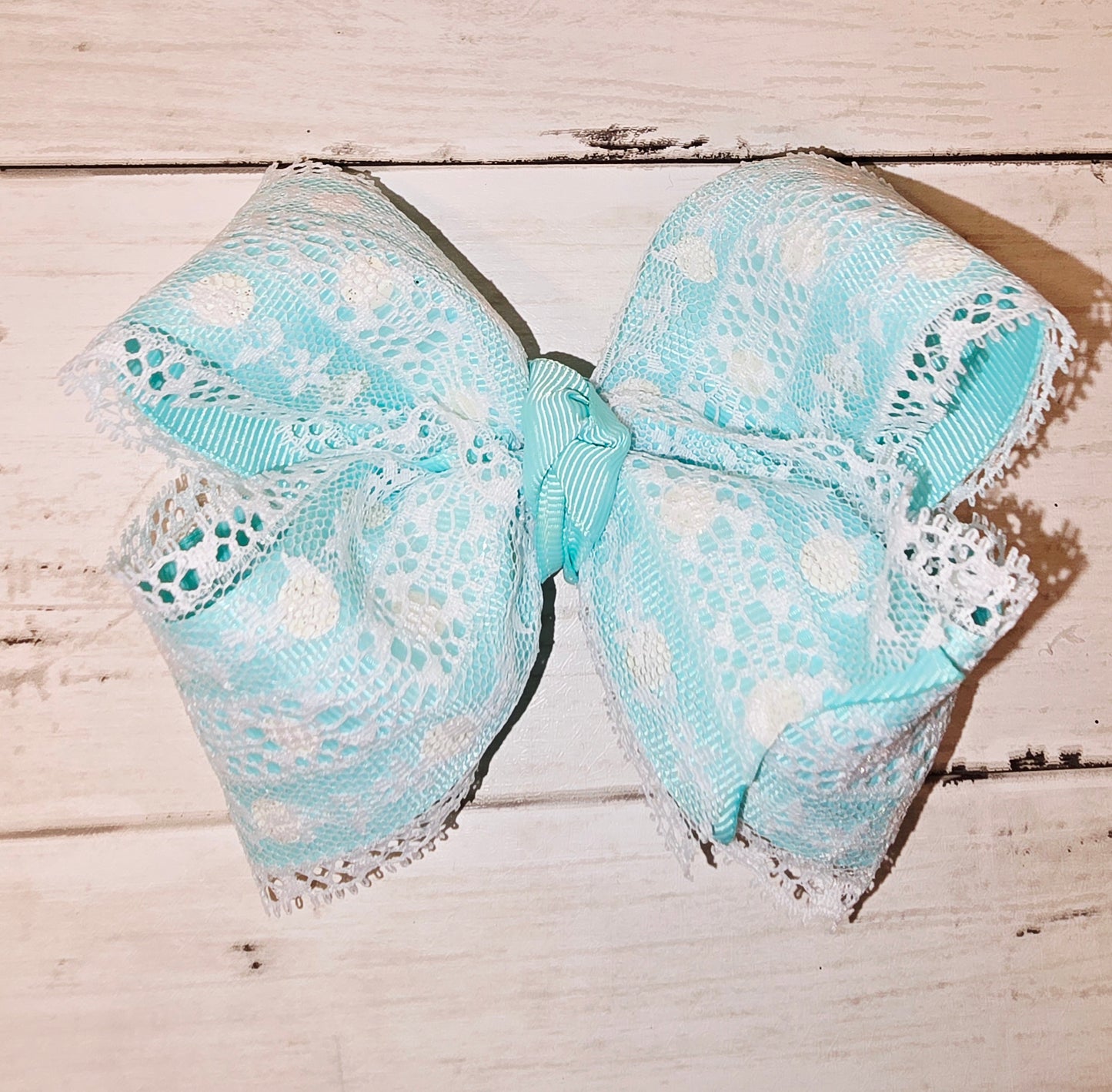 Light Turquoise Polkadot Lace Bow
