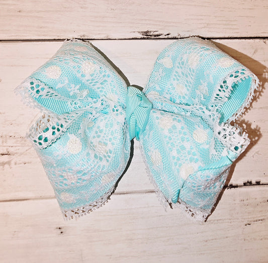 Light Turquoise Polkadot Lace Bow