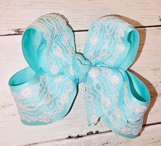 Light Turquoise Polkadot Lace Bow